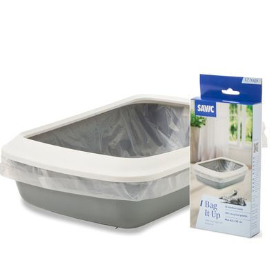 Savic Katzentoilette Iriz mit Rand - 50 cm Starterset: Toilette grau/weiß + 12 Bag it up
