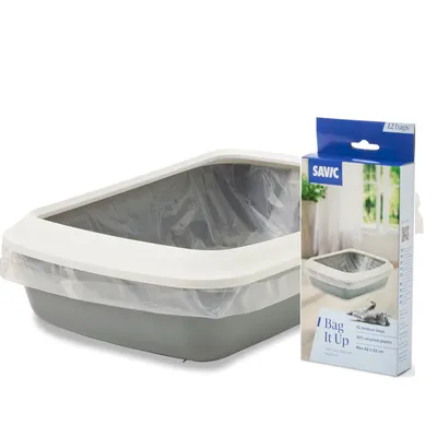 Bac à litière avec rebord Savic Iriz pour chat - 50 cm - Starterset : toilette gris/blanc + 12 Bag it up Bac à litière avec rebord Savic Iriz pour chat - 50 cm - Starterset : toilette gris/blanc + 12 Bag it up