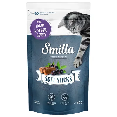 Smilla Soft Sticks med lam og hyldebær, kornfri opskrift, Made in Germany, genlukkelig emballage, 50 g.