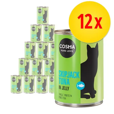 Cosma Pure Love Skipjack Tuna in Jelly, Single Protein Pure Fish, 12 Dosen abgebildet