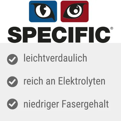 SPECIFIC. leichtverdaulich, reich an Elektrolyten, niedriger Fasergehalt (texte en allemand)