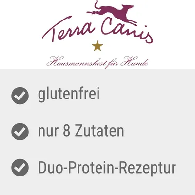 Terra Canis. Hausmannskost für Hunde. Glutenfrei, nur 8 Zutaten, Duo-Protein-Rezeptur.