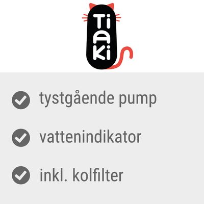 Tiaki. Tystgående pump, vattenindikator, inkl. kolfilter.