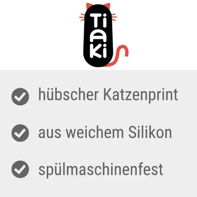 Tiaki. Hübscher Katzenprint, aus weichem Silikon, spülmaschinenfest.