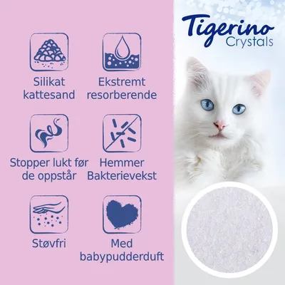 Tigerino Crystals klumpende kattesand – babypudderduft