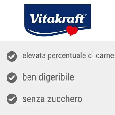Vitakraft, elevata percentuale di carne, ben digeribile, senza zucchero