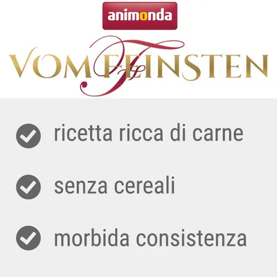 animonda Vom Feinsten. ricetta ricca di carne, senza cereali, morbida consistenza.