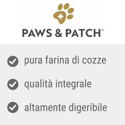 PAWS & PATCH, pura farina di cozze, qualità integrale, altamente digeribile