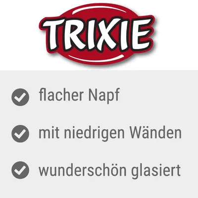 TRIXIE, flacher Napf, mit niedrigen Wänden, wunderschön glasiert (Duitse tekst)