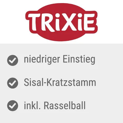Trixie. Низкий вход, столбик для царапания из сизаля, с погремушкой.