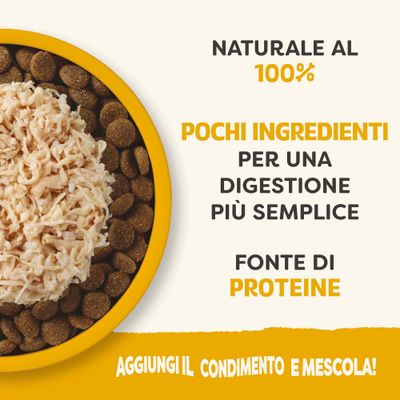 100% naturale, pochi componenti per una digestione più semplice, fonte di proteine. Aggiungere la spezia e mescolare.