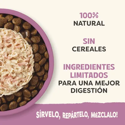 100% natural, sin cereales, ingredientes limitados para una mejor digestión. Sírvelo, compártelo, mézclalo. 100% natural, sin cereales, ingredientes limitados para una mejor digestión. Sírvelo, compártelo, mézclalo.
