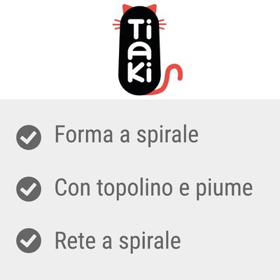 Tiaki. Forma a spirale, con topolino e piume, rete a spirale.