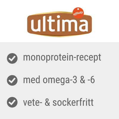 ultima affinity, monoprotein-recept, med omega-3 & -6, vete- & sockerfritt