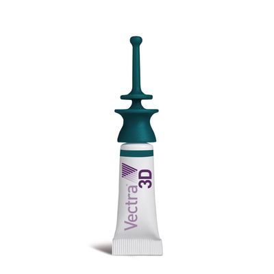 Pipet met opdruk 'Vectra 3D', witte tube met groene dop. Merknaam en productnaam duidelijk zichtbaar op de verpakking.