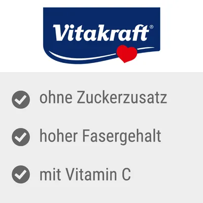 Vitakraft. Eigenschappen: zonder toegevoegde suiker, hoog vezelgehalte, met vitamine C.