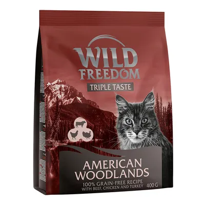 Wild Freedom Triple Taste American Woodlands, ricetta 100% senza cereali con manzo, pollo e tacchino, 400 g.