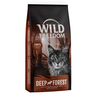 Wild Freedom Deep Forest alimento per gatti, ricetta 100% senza cereali con carne fresca di pollame e selvaggina, confezione da 6,5 kg.
