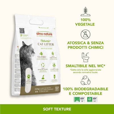 almo nature Natural Cat Litter, lettiera per gatti 100% vegetale, atossica, senza prodotti chimici, smaltibile nel WC, 100% biodegradabile e compostabile, soft texture, 4,54 kg