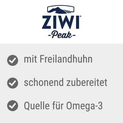 Ziwi Peak. Mit Freilandhuhn, schonend zubereitet, Quelle für Omega-3.