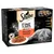 Sheba Fine Flakes in Gravy Succulent Selection, 12x85g. Med Beef, Chicken, Lamb, Turkey. With natural & quality ingredients. Billede af kat og tallerken med vådfoder.