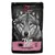 Alpha Spirit Wet Ham Pate, Hundefutter für kleine Rassen, alle Lebensphasen, 100g. Verpackung mit Wolfsmotiv und rosa Akzent.