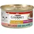 Консерва Purina Gourmet Gold для кошек, надписи: NEU, RAFFINIERTES RAGOUT, MIT LACHS UND SEELACHS. Изображение белой кошки и корма на тарелке.