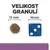 Porovnanie veľkosti granule 12 mm a kocky 16 mm, text: VELIKOST GRANULÍ. Text je v češtine.
