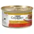 Purina Gourmet Gold tin with beef, image of a white cat and served meat on a plate.