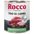 Rocco Trio di Carne, 800 g, bœuf avec poulet et gibier. Texte visible : 3 varieties of meat and offal. Image de morceaux de viande sur l’étiquette.