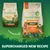Comparison of old and new Harringtons grain free adult chicken food packaging, highlighting superfoods, vegetables, and a supercharged new recipe with key benefits listed on the new pack.