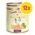 Confezione da 12 lattine Terra Canis Huhn mit Tomaten, Amaranth & Basilikum, 100% Natur, alimento per cani con pollo, pomodori, amaranto e basilico. Testo anche in inglese e tedesco.