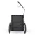 Black bicycle trailer with two wheels and handlebar, suitable for transport purposes.