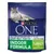 PURINA ONE BIFENSIS Dual Defense Indoor Formula cat food, rich in selected turkey and whole grains. Visible Health for Today and Tomorrow text on blue packaging with cat image.