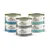 Almo Nature HFC kattenvoer in blik, varianten zichtbaar: tonijn, kip, forel, kaas. Tekst op blikken: 'almo nature', 'HFC', 'NATURAL', 'JELLY'.
