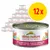 Multipack of 12 Almo Nature chicken with liver tins. Text on packaging: pollo con fegatini, huhn mit hühnerleber, poulet avec foie, chicken with liver.