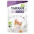 Yarrah BIO Fillets in Sauce with Turkey -kissanruoka, 85 g. Pakkauksessa oranssi-valkoinen kissa, luomu- ja Beter Leven -sertifikaatit sekä englanninkielistä tuotetekstiä.