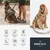 Arnés para perro Nomad Tales München en uso por dos perros, incluye iconos con textos en inglés: Premium quality, Designed for comfort, Easy wear, Lightweight, Easy to clean, Made with love.