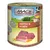 Conservă MAC's Rentier & Gemüse, 70% Fleischanteil, Made in Germany, imagine cu carne, legume și ren. Text în germană pe ambalaj: fără cereale, fără soia, fără coloranți.