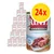 24 lattine Rinti Kennerfleisch mit Geflügelherzen, confezione visibile con etichetta e immagini di carne. Testo tedesco sull'etichetta: Getreidefrei, Fleisch pur, Kohlenhydratarm.
