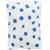 Малка правоъгълна възглавничка от бял плат с големи сини точки и видими шевове по ръбовете.