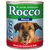 Rocco Menue hundmat, 800 g. Text: Mit wertvollen Kohlenhydraten, Rind mit Gemüse & Reis. Ikoner med text: unterstützt aktiven Stoffwechsel, glänzendes Fell, Kraft & Energie.