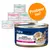 Feline Porta 21 kattenvoer, blikjes met opschrift 'Feines Hühnerfleisch', 'Ganzes Thunfischfleisch', 'Probeer nu!', zonder toegevoegde suiker. Kat en voer zichtbaar op verpakking. Feline Porta 21 kattenvoer, blikjes met opschrift 'Feines Hühnerfleisch', 'Ganzes Thunfischfleisch', 'Probeer nu!', zonder toegevoegde suiker. Kat en voer zichtbaar op verpakking.