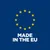 MADE IN THE EU (текст на английски) под кръг от 12 жълти звезди на син фон. Указва произход на продукта от Европейския съюз.