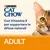 Purina Cat Chow. Con Vitamina E per supportare le difese naturali. ADULT. Immagine di un gatto a destra.