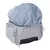 Sac gris en tissu avec plusieurs poches zippées et une housse de protection imperméable sur le dessus, poche avant avec filet visible.