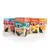Boîtes et sachets Lucky Lou Tasty Mix-Box pour chats adultes, variétés visibles : Richtig Gute Mische, Beef Me Up!, Ente Gut alles Gut!, Geflügel Den Geist, Verlammt Gut! Textes en allemand.