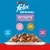 Purina Felix Original, morceaux cuits à la vapeur dans de la gelée et de la sauce. Variétés : crevettes et plie, poulet et rognons, thon et cabillaud, canard et agneau.