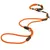 Orange Hundeleine mit verstellbaren Schlaufen und braunen Lederdetails, inklusive Halsband mit Metallverschluss.
