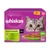 Whiskas vegyes válogatás szószban, 7 év feletti macskáknak. Fajták: marha, csirke, lazac, tonhal. 12 adag tasak, 100% minőségi összetevők.